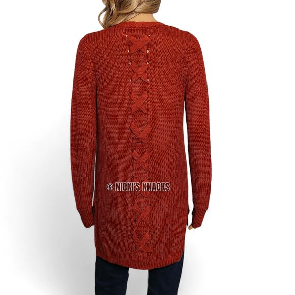 Stitch Fix Lattice Cardigan Rust Orange Chunky Knit Open Front Sweater Size S - Picture 5 of 12